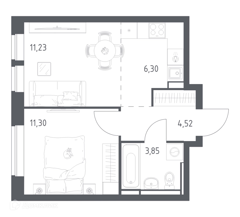 1-комнатная квартира 37.2 м² Богдановский лес