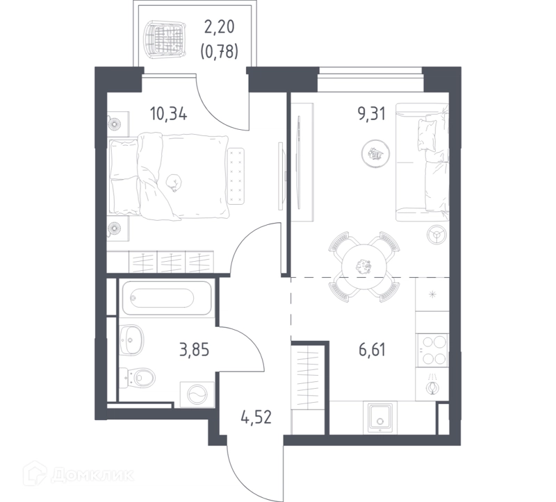 1-комнатная квартира 35.41 м² Богдановский лес