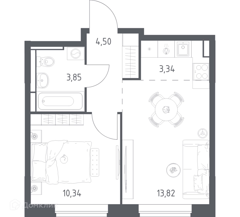 1-комнатная квартира 35.85 м² Богдановский лес