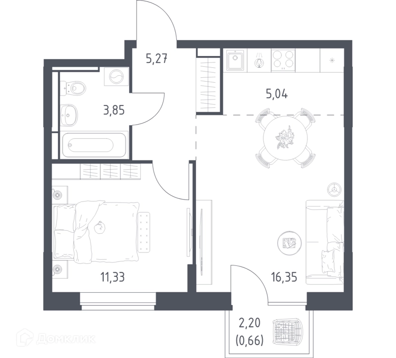 1-комнатная квартира 42.5 м² Богдановский лес