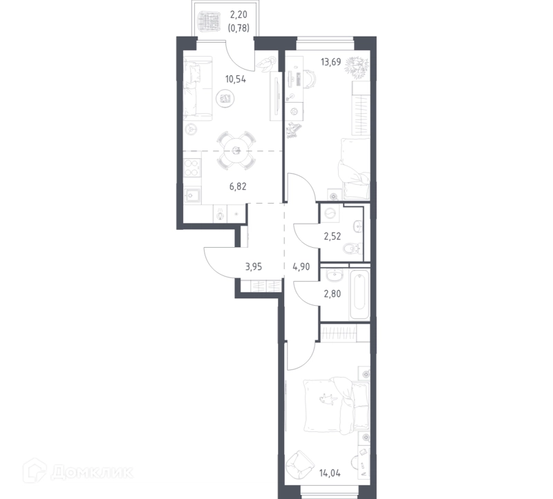 2-комнатная квартира 60.04 м² Богдановский лес