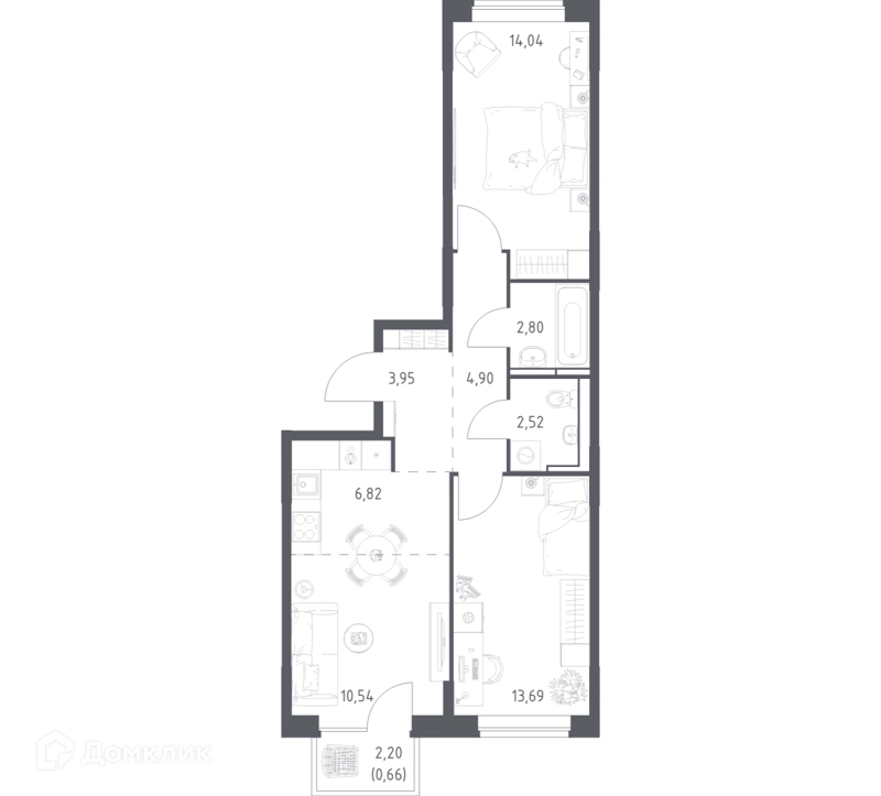 2-комнатная квартира 59.92 м² Богдановский лес
