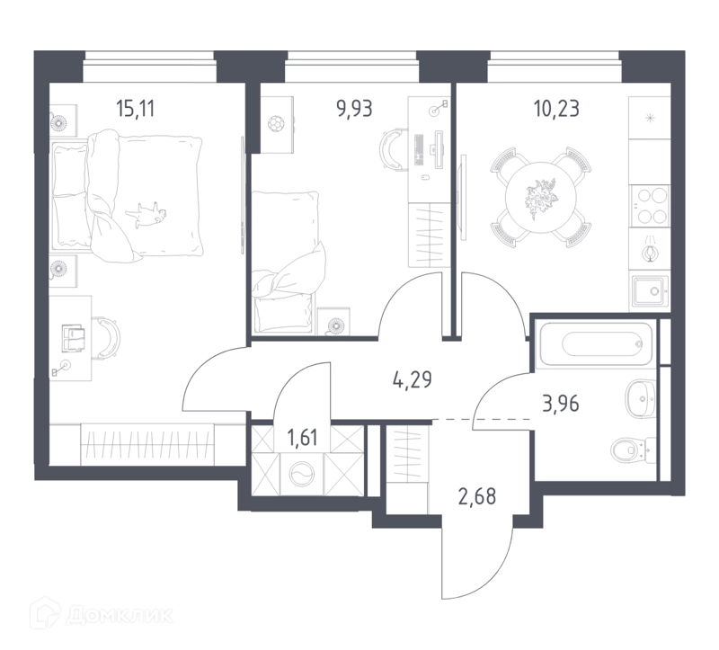 2-комнатная квартира 47.81 м² Богдановский лес