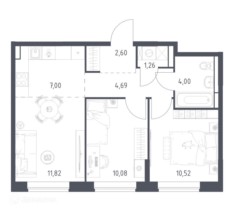 2-комнатная квартира 51.97 м² Богдановский лес