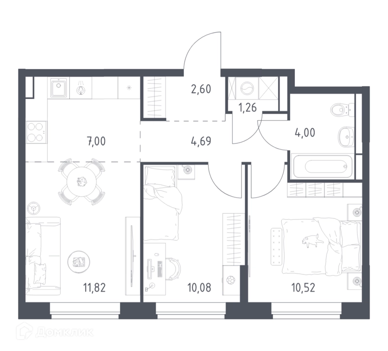 2-комнатная квартира 51.97 м² Богдановский лес