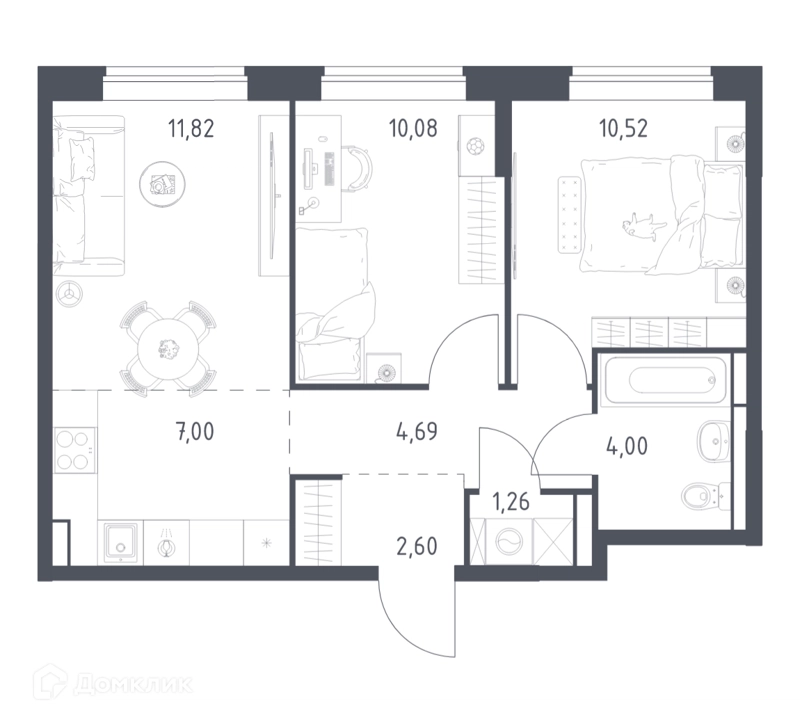 2-комнатная квартира 51.97 м² Богдановский лес