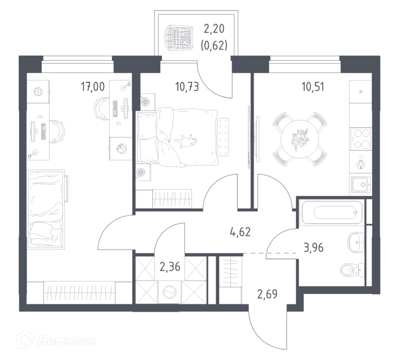 2-комнатная квартира 52.49 м² Богдановский лес