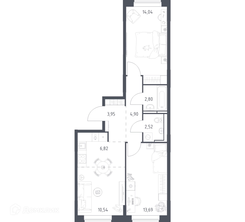 2-комнатная квартира 59.26 м² Богдановский лес