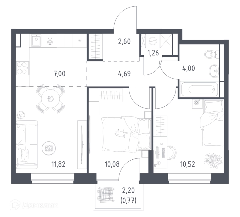 2-комнатная квартира 52.74 м² Богдановский лес