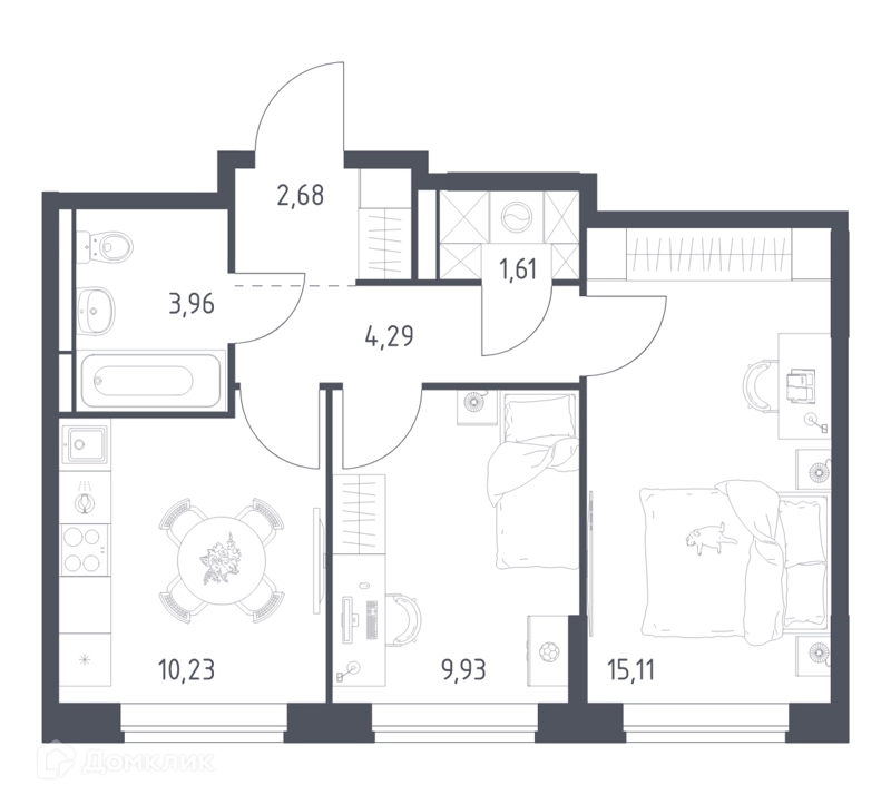 2-комнатная квартира 47.81 м² Богдановский лес