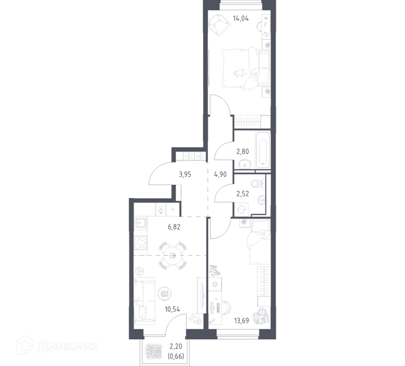 2-комнатная квартира 59.92 м² Богдановский лес