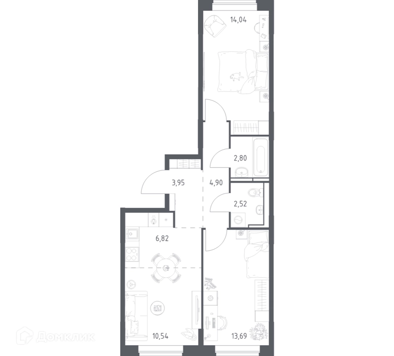 2-комнатная квартира 59.26 м² Богдановский лес
