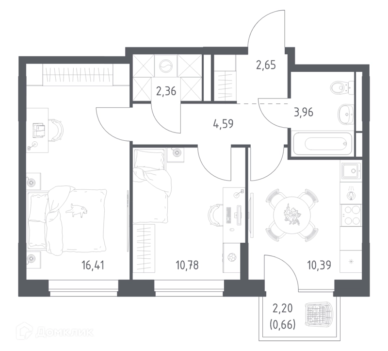 2-комнатная квартира 51.8 м² Богдановский лес