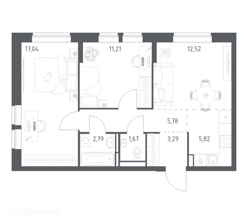 2-комнатная квартира 60.12 м² Богдановский лес