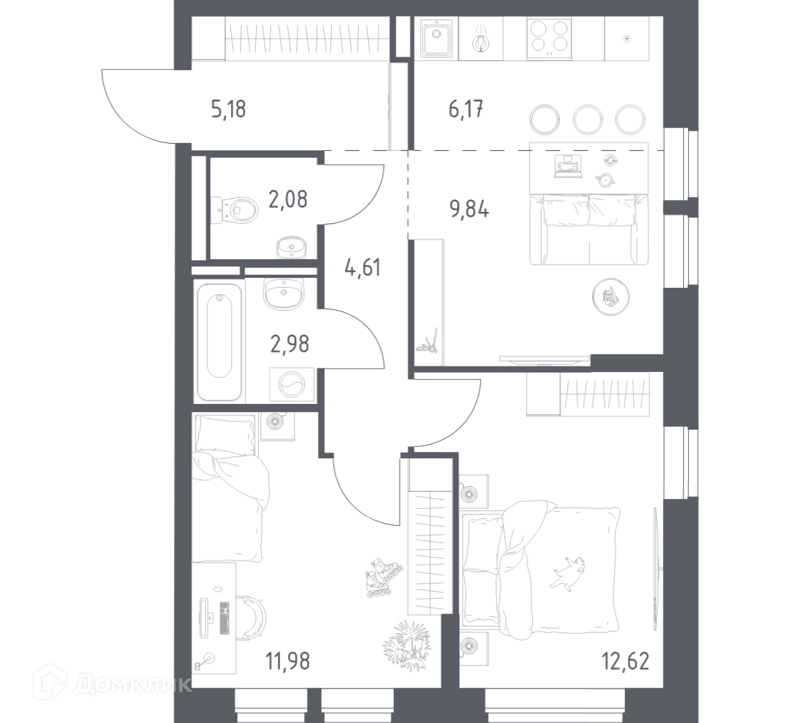 2-комнатная квартира 55.46 м² Богдановский лес
