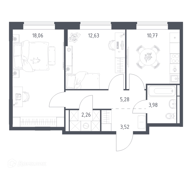 2-комнатная квартира 56.5 м² Богдановский лес