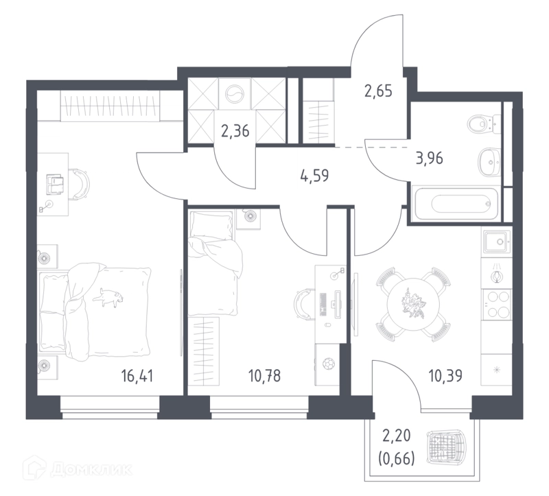 2-комнатная квартира 51.8 м² Богдановский лес