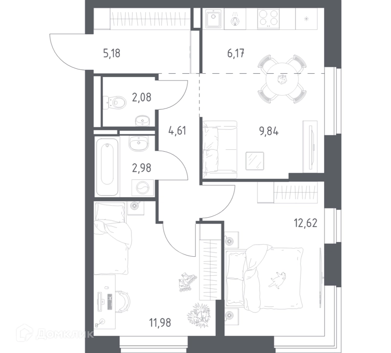 2-комнатная квартира 55.46 м² Богдановский лес