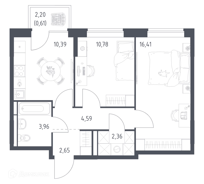 2-комнатная квартира 51.75 м² Богдановский лес