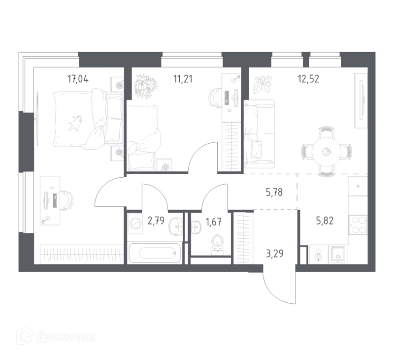 2-комнатная квартира 60.12 м² Богдановский лес