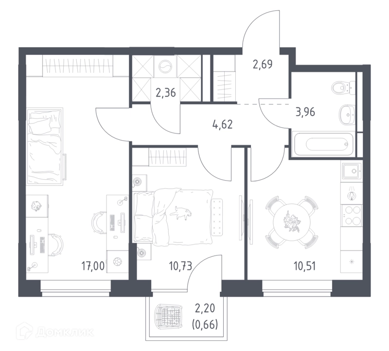 2-комнатная квартира 52.53 м² Богдановский лес