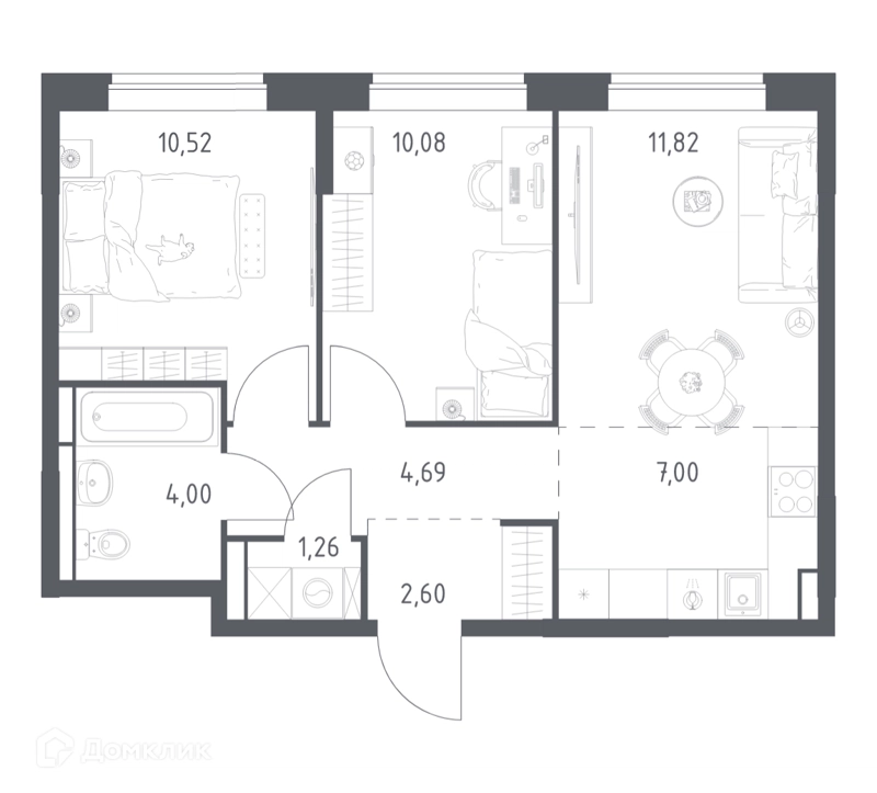 2-комнатная квартира 51.97 м² Богдановский лес