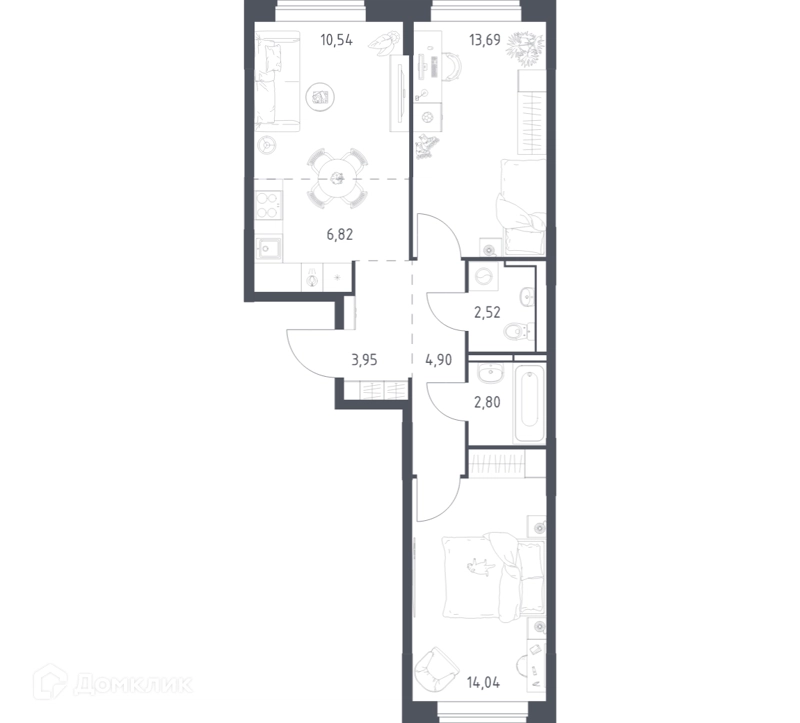 2-комнатная квартира 59.26 м² Богдановский лес