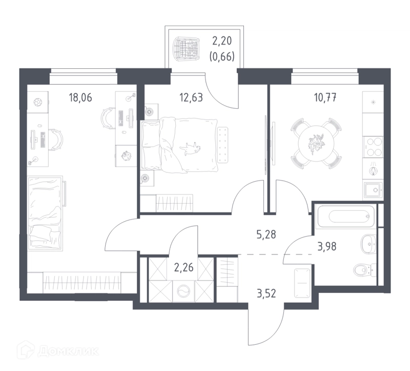 2-комнатная квартира 57.16 м² Богдановский лес