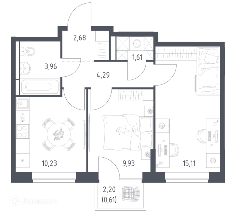 2-комнатная квартира 48.42 м² Богдановский лес
