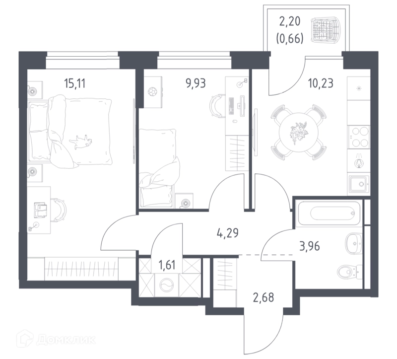 2-комнатная квартира 48.47 м² Богдановский лес