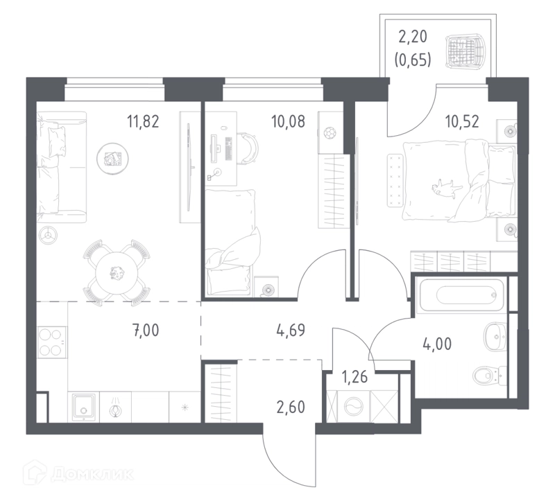 2-комнатная квартира 52.62 м² Богдановский лес