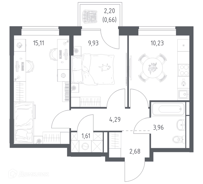 2-комнатная квартира 48.47 м² Богдановский лес