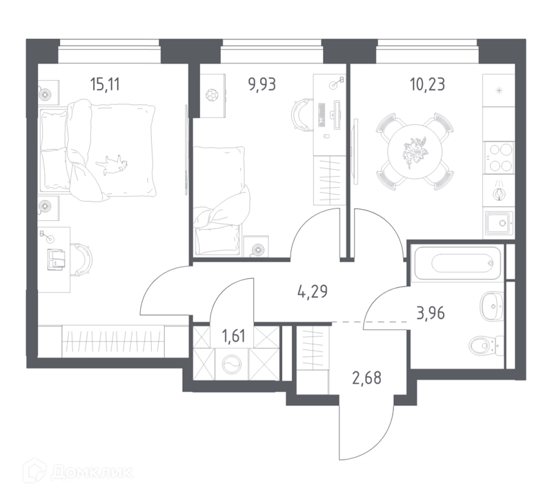 2-комнатная квартира 47.81 м² Богдановский лес