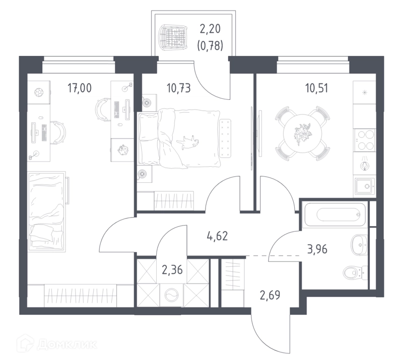 2-комнатная квартира 52.65 м² Богдановский лес