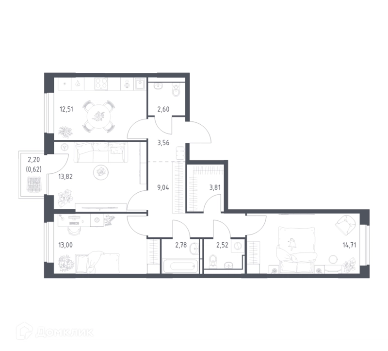 3-комнатная квартира 78.97 м² Богдановский лес