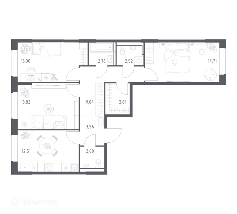 3-комнатная квартира 78.35 м² Богдановский лес