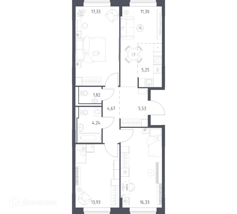 3-комнатная квартира 80.4 м² Богдановский лес