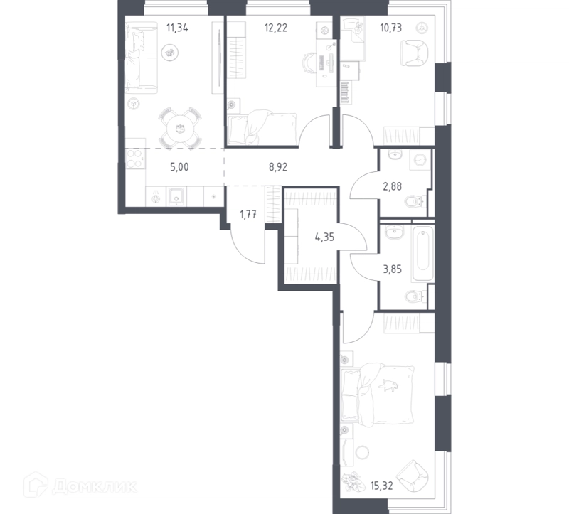 3-комнатная квартира 76.38 м² Богдановский лес