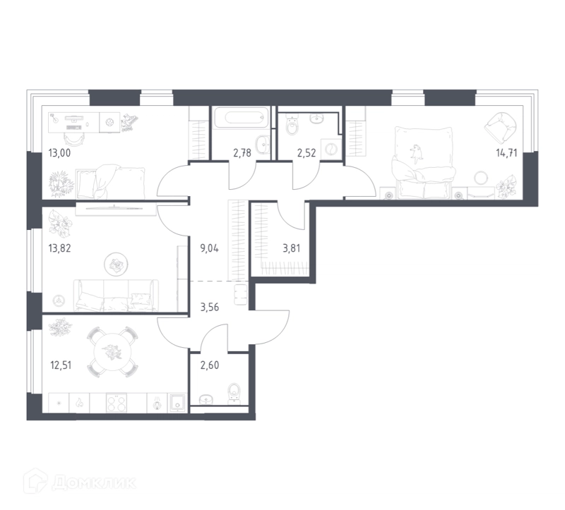 3-комнатная квартира 78.35 м² Богдановский лес
