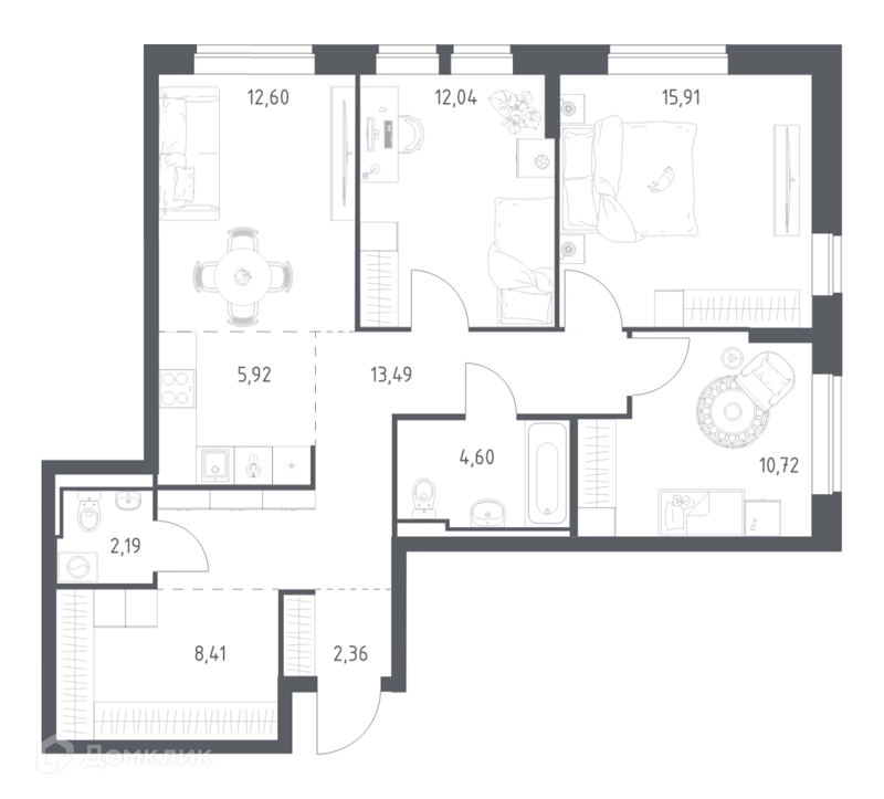 3-комнатная квартира 88.24 м² Богдановский лес