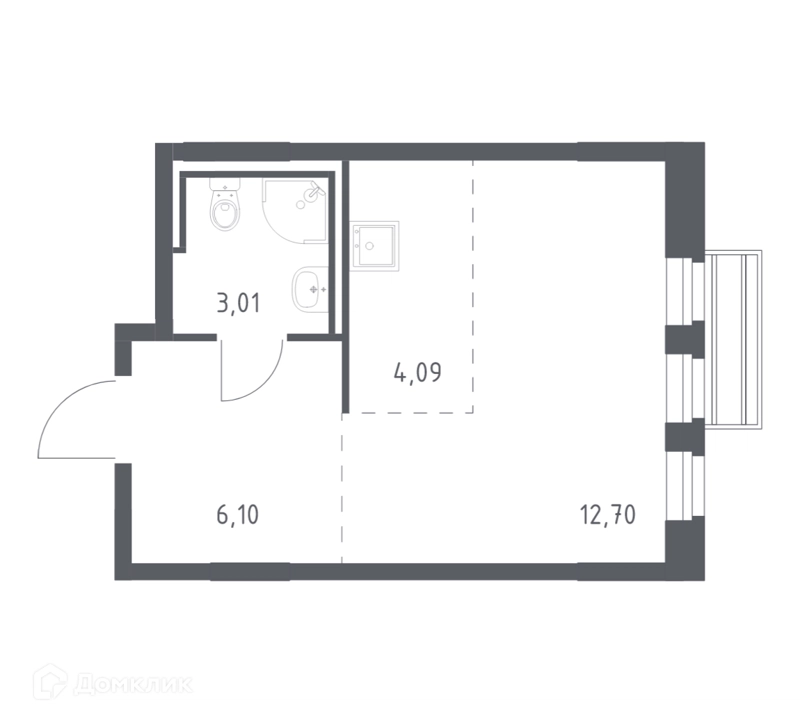 Студия 25.6 м² Рублевский квартал