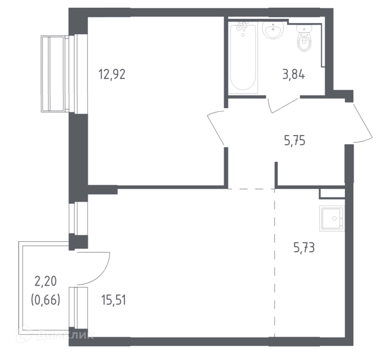 1-комнатная квартира 44.41 м² Рублевский квартал