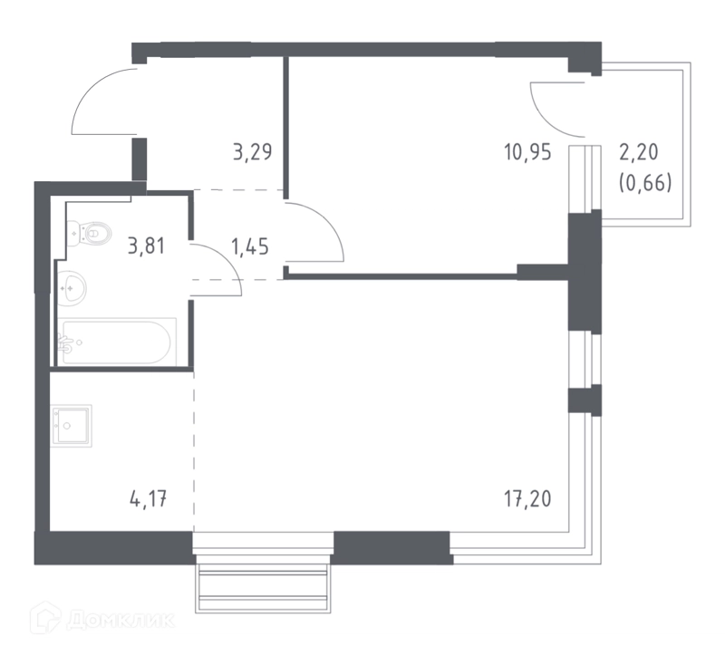 1-комнатная квартира 41.53 м² Рублевский квартал