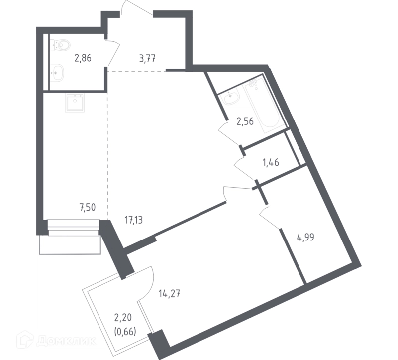 1-комнатная квартира 54.2 м² Рублевский квартал