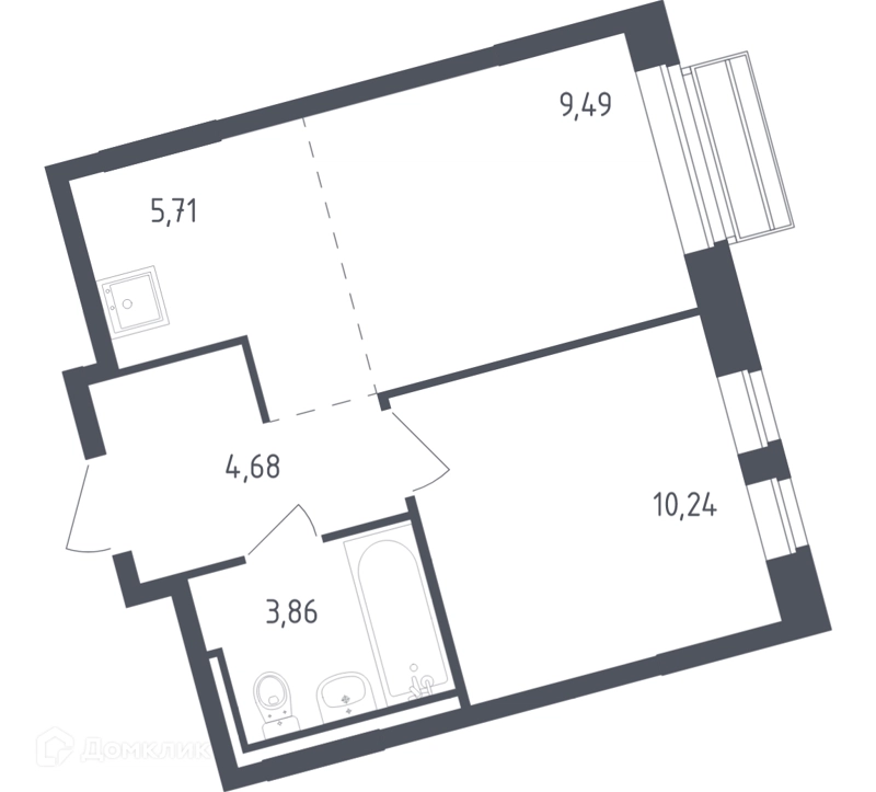1-комнатная квартира 33.8 м² Рублевский квартал