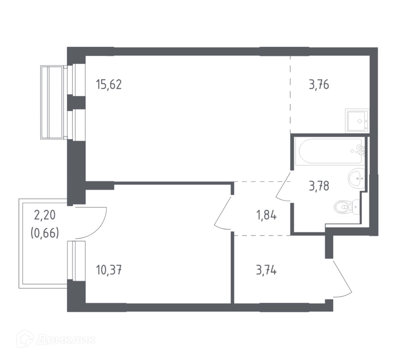 1-комнатная квартира 39.77 м² Рублевский квартал