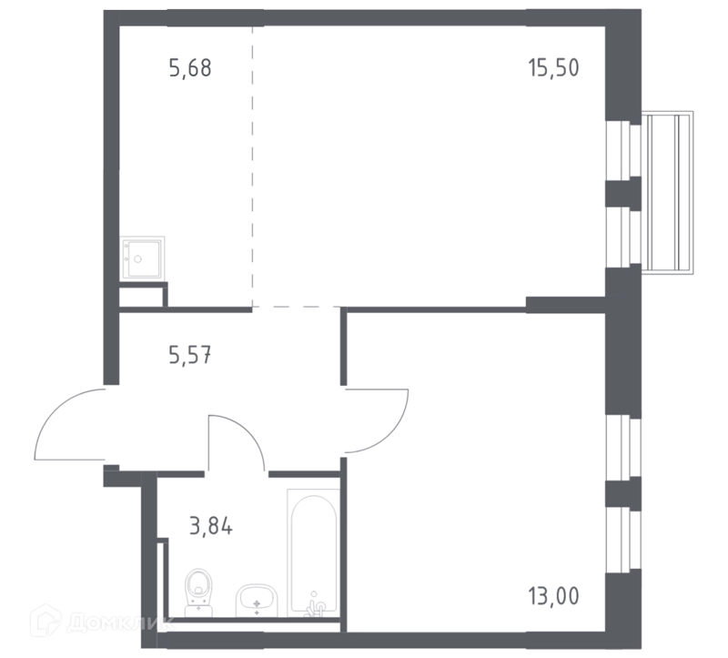 1-комнатная квартира 43.1 м² Рублевский квартал