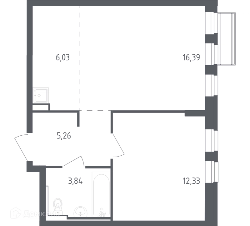 1-комнатная квартира 43.85 м² Рублевский квартал