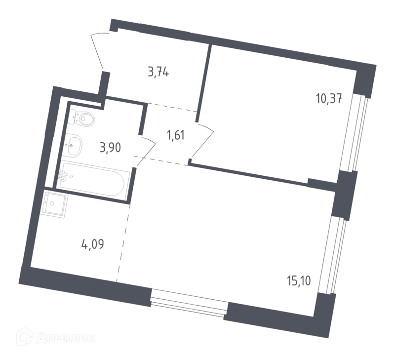 1-комнатная квартира 38.9 м² Рублевский квартал