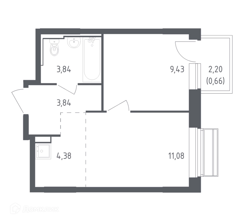 1-комнатная квартира 33.23 м² Рублевский квартал
